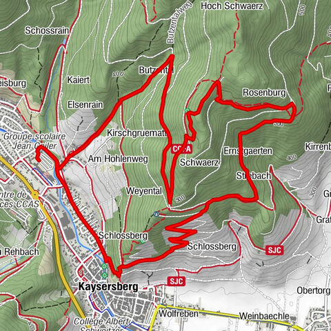 Wandelen boven Kaysersberg. Vogezen.