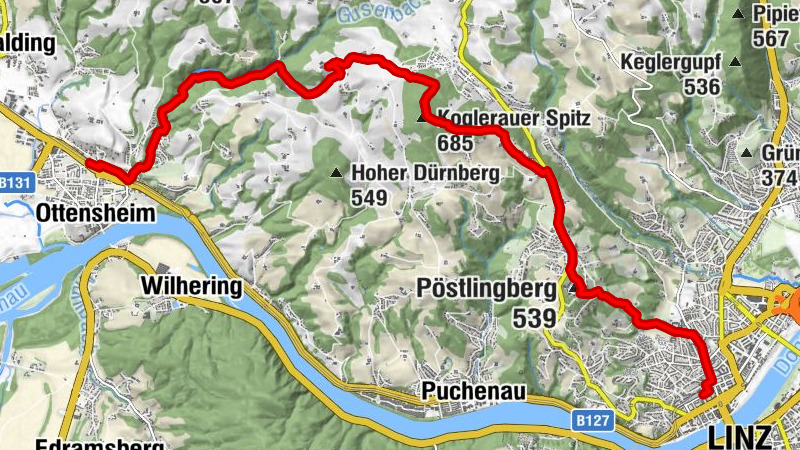 Ottensheim - Bleicherbachtal - Koglerauer Spitz - Pöstlingberg - Linz Urfahr