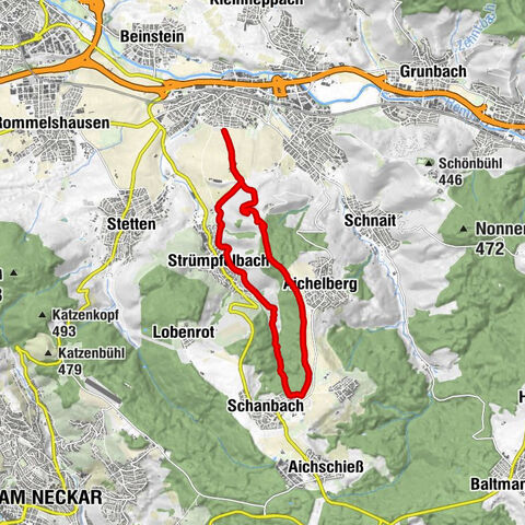 Endersbach (Friedhof) - Schützenhütte - Karlstein - Aichelberg - Aichwald - Strümpfelbach Weinstadt, Deutschland