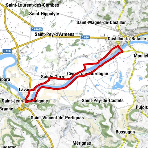 Boucle vélo: De Sainte-Terre à Castillon par la Dordogne