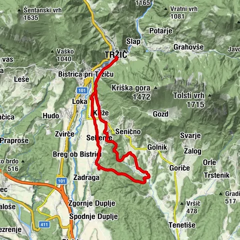 Fahrradroute Tržič - Žiganja vas - Novake - Tržič