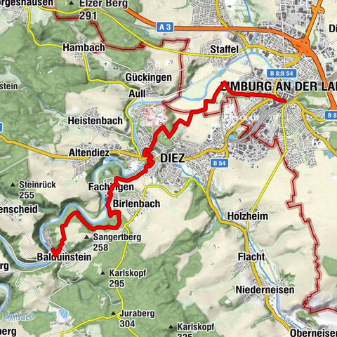 Lahnwanderweg 16. Etappe flussaufwärts Balduinstein - Diez - Limburg