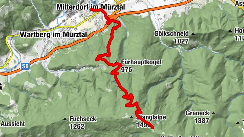 Mountainbikestrecke auf die Stanglalpe