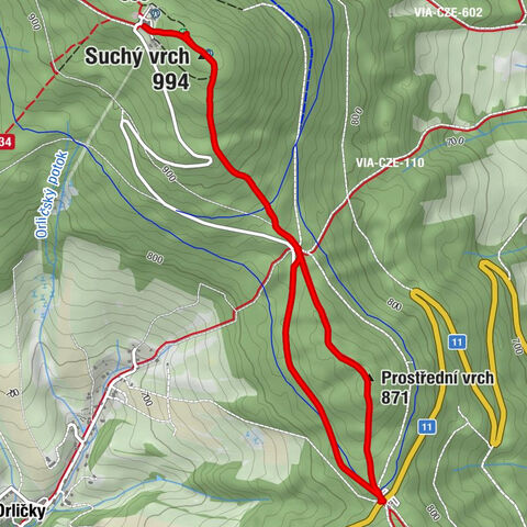 Červenovodské sedlo - Kramářova chata - Suchý vrch - Prostřední vrch