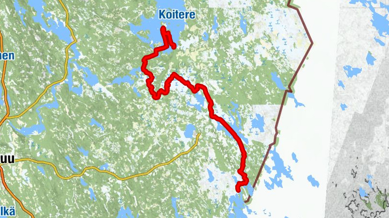 Über 100 km lange Paddelroute von Nehvonniemi über Petkeljärvi nach Koitajoki und Koitere