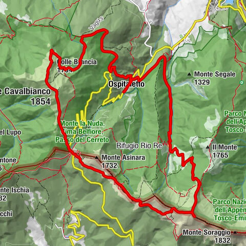 Ospitaletto, Colle Brancia, Monte Polla, Monte Cavalbianco, Passo Pradarena, Passo Comunella, Monte Sillano, Sella Lama di Mezzo, Rifugio Rio Re, Ospitaletto, Ventasso, Emilia-Romagna/Italia