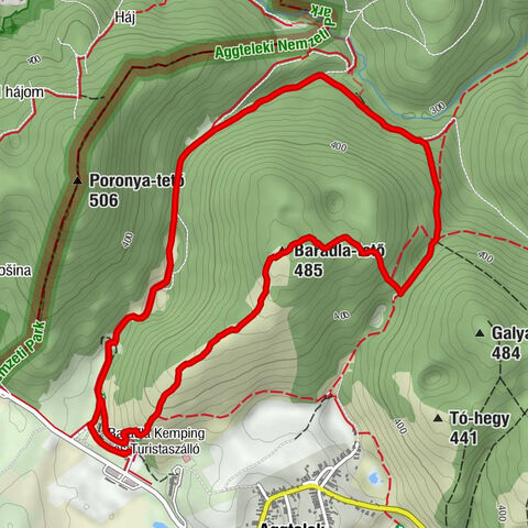Baradla étterem - Baradla-barlang kijárat (Csipketerem) - Baradla-tető - Baradla-barlang bejárat