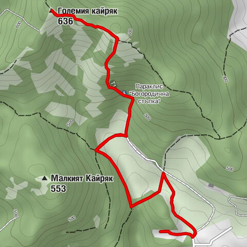 Ново Село - Големия кайряк - Параклис "Богородична стъпка"