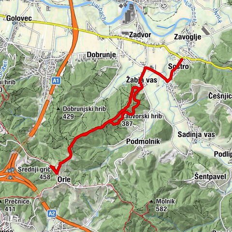 Žabja vas - Zadvorski hrib - Srednji grič - Sostro