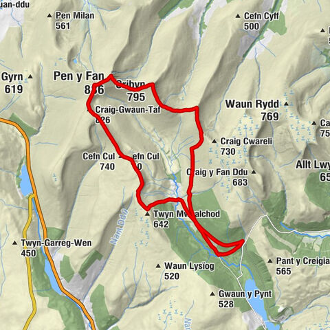 Llanfrynach - Cefn Cul - Corn Du - Pen y Fan