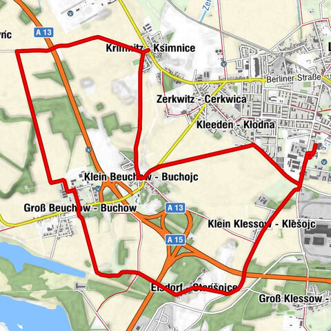 Lübbenau/Spreewald - Lubnjow/Błota - Kleeden - Kłodna - Klein Beuchow - Buchojc - Krimnitz - Kśimnice