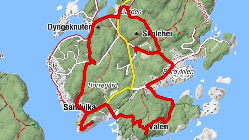 Tvedestrand - Borøykilen - Valen - Dyngøknuten