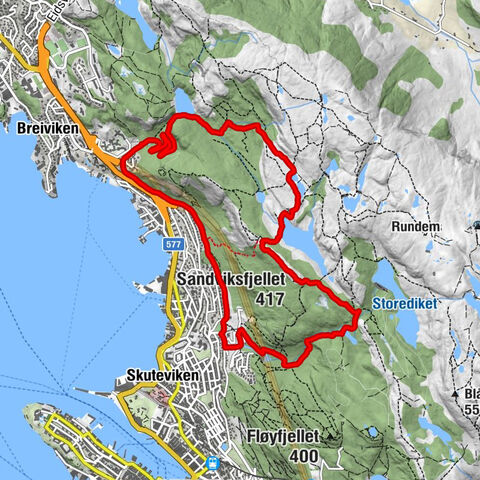 Bergenhus - Sandviksfjellet - Munkebotn lekeplass - Bergen