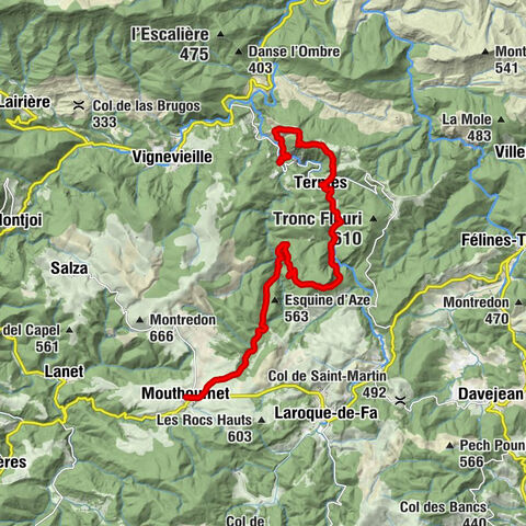 L'Adoux (source captée) - Col de la Gardio - Église de la Nativité de Notre-Dame - Mouthoumet