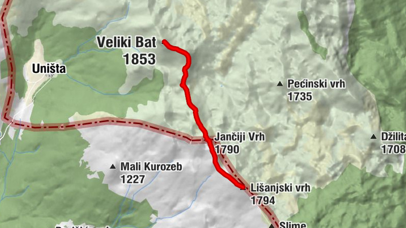 Lišanjski vrh - Sklonište Lišanjski vrh - Jančiji Vrh - Veliki Bat