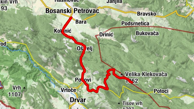 Kolunić - Gostionica Oštrelj - Oštrelj - Mala Klekovača