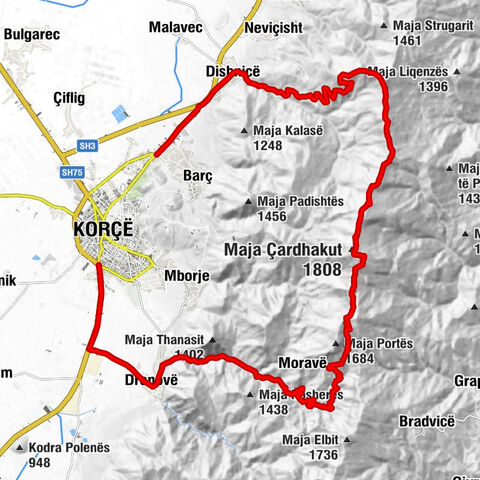 Korçë - Maja Çardhakut - Maja Tebal i Abut - Maja Lajthisë