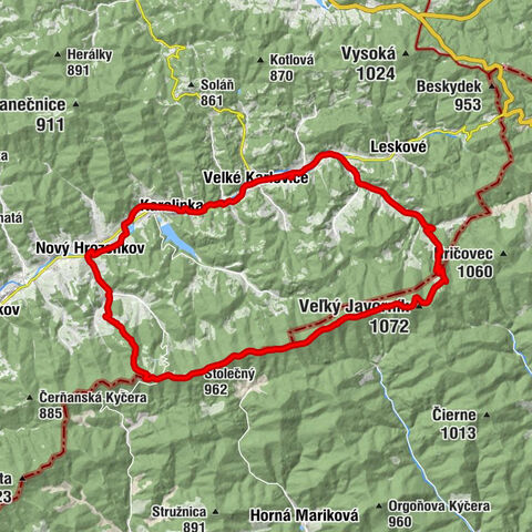 Velké Karlovice - Stratenec - Malý Javorník - Stolečný