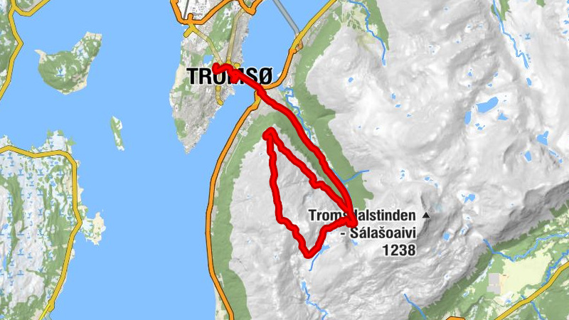 Myreng - Bønntuva - Romssavákkivárri - Fløya - Loavgavárri - Forhåpningen