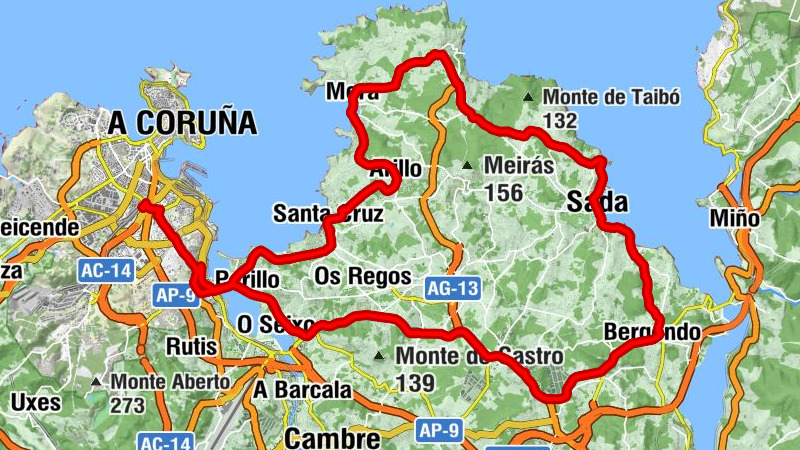 A Coruña - San Martiño de Dorneda - Santa Comba de Veigue - Monte de Lácere