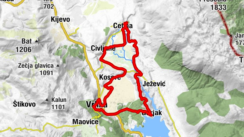 Izvor Cetine - Oštra glavica - crkva Gospe od Ružarija - Milaši