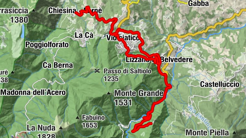 Chiesina - Farnè - Vidiciatico - Lizzano in Belvedere - Monteacuto delle Alpi