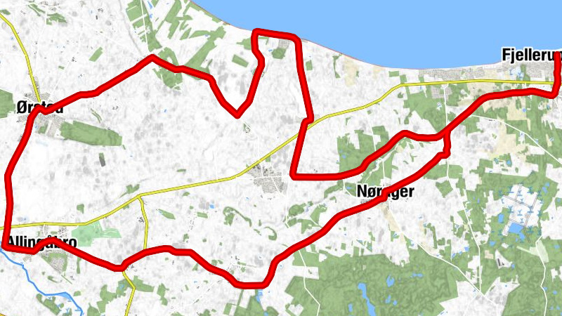 Fjellerup Strand - Bavnehøj - Hegedal - Nørager Kirke
