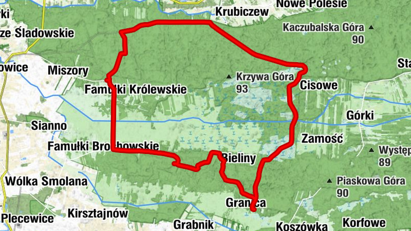 Granica - Góra św. Teresy - Famułki Brochowskie - Góra Kapturowa