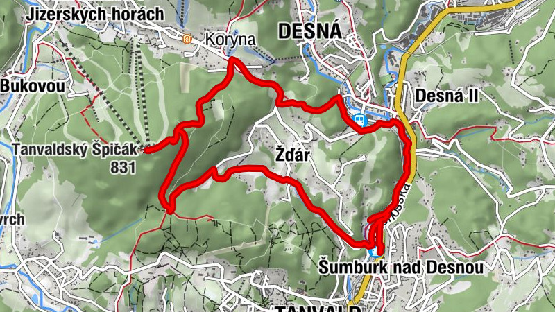 Šumburk nad Desnou - Tanvald - Ski Chata - Tanvaldský Špičák