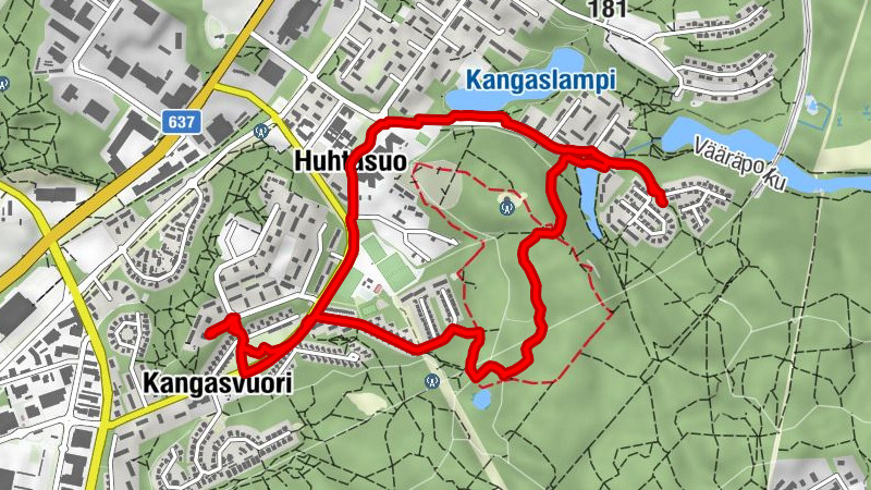 Kaakkolampi - Huhtasuo - Jyväskylä - Kangasvuori