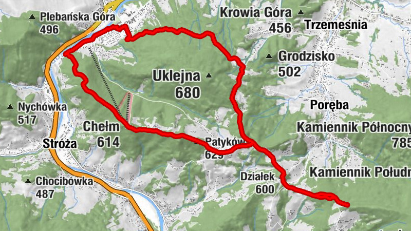 Myślenice - Wierch Stróża - Chełm - Gruszczyn