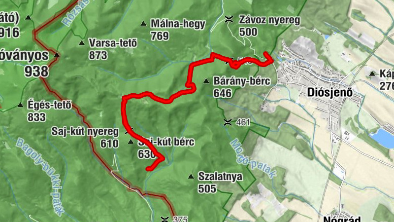 Diósjenő - Foltán-kereszt nyerge - Saj-kút nyereg - 505