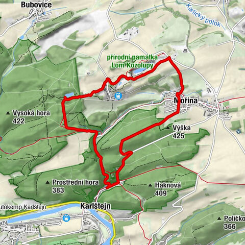 Karlštejn - Budňany - Střelnice - Mořina