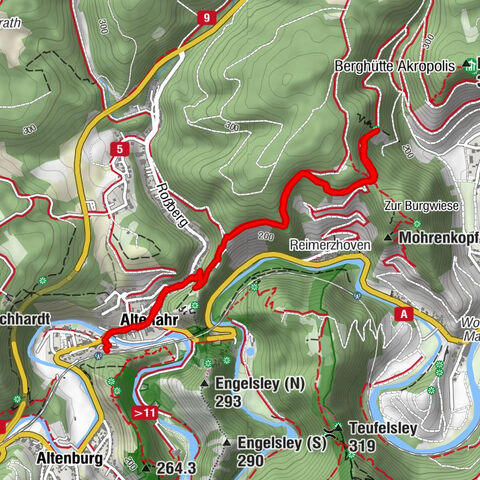 Altenahr - Teile des Rotweinwanderwegs mit Blick auf Burgruine Are