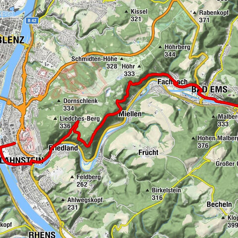 Lahnwanderweg 19. Etappe Bad Ems – Lahnmündung
