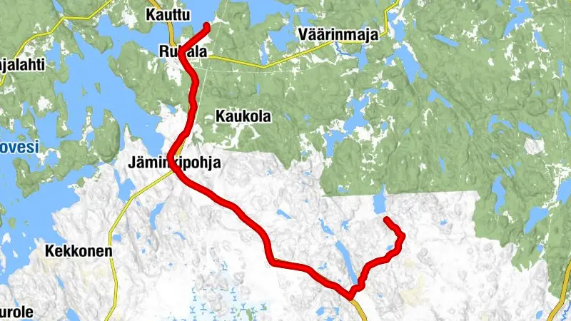 Ryövärin Landschaftsroute Mäkelä–Vinsa mit dem Fahrrad, Linienroute, Ruovesi
