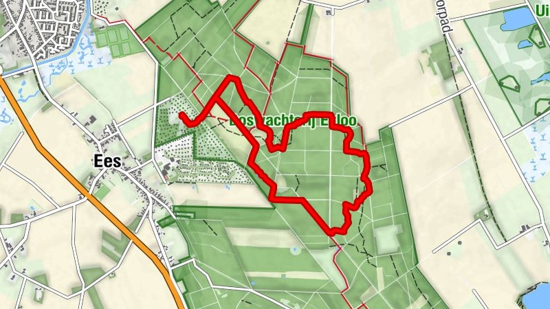 Donkerblauwe route vanaf land van bartje