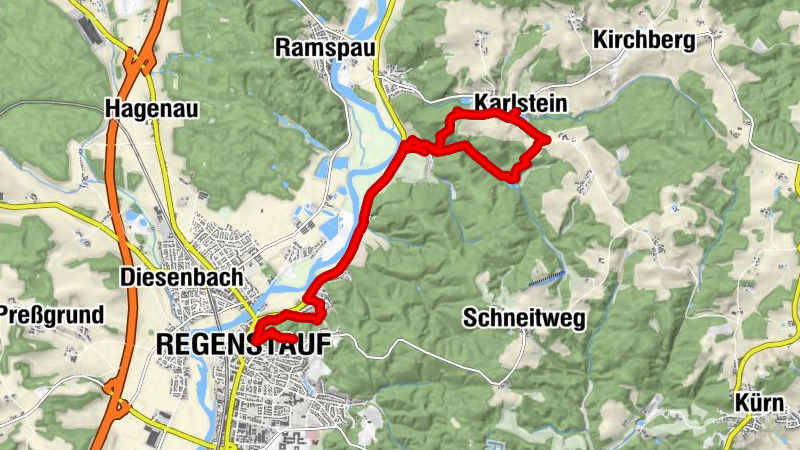 Burgensteig im Regental - Etappe Regenstauf-Stadel-Karlstein-Stadel