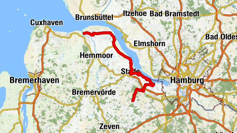 Route Elbe-Radwanderbus Linie 1 Harsefeld - Jork - Stade - Balje