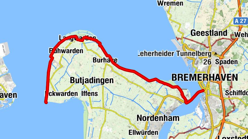 Weser-Radweg Alternativroute, 8. Etappe: Von Bremerhaven über Butjadingen nach Eckwarderhörne