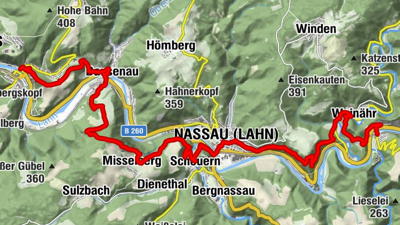 Lahnwanderweg stage 18 upstream Bad Ems - Obernhof