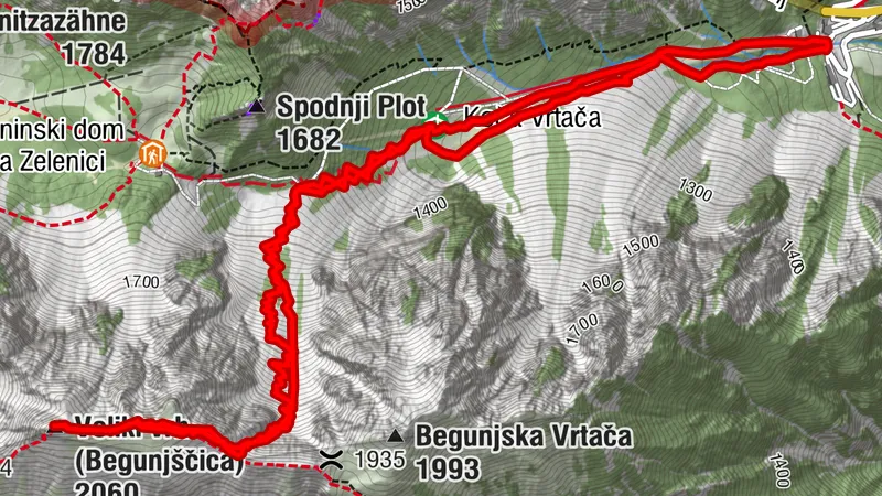 Begunjščica 2058 m: Steile Skihänge oberhalb des Loiblpasses