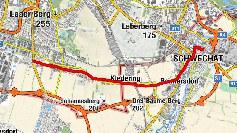 Liesingbach Wanderung. Franzosenweg (16A Haltestelle) - Schwechat (S7 Station), Wien - Niederösterreich/Österreich