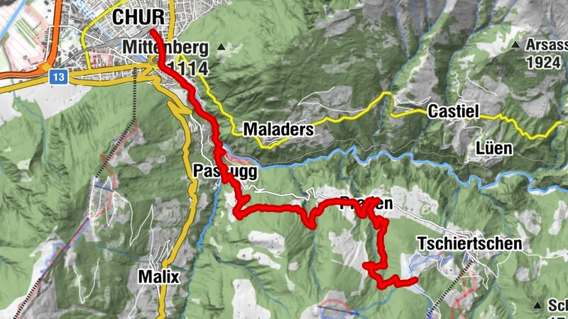 Schanfigger Höhenweg, 1 Etappe, Chur - Tschiertschen