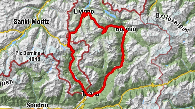 Rennradtour von Bormio zum Forcola-Pass bei Livigno, zum Foscagno-Pass und zum Eira-Pass, über Grosio, Tirano und Livigno