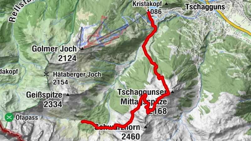 Lindauer Hütte - Schwarzhornsattel - Montabella - Holzschopf Latschau