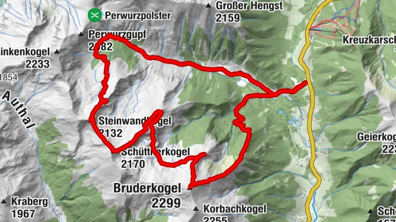 Gamshöhe, Steinwandkogel, Schüttnerkogel, Kohlmeisriedel, Schafgupf, Bruderkogel