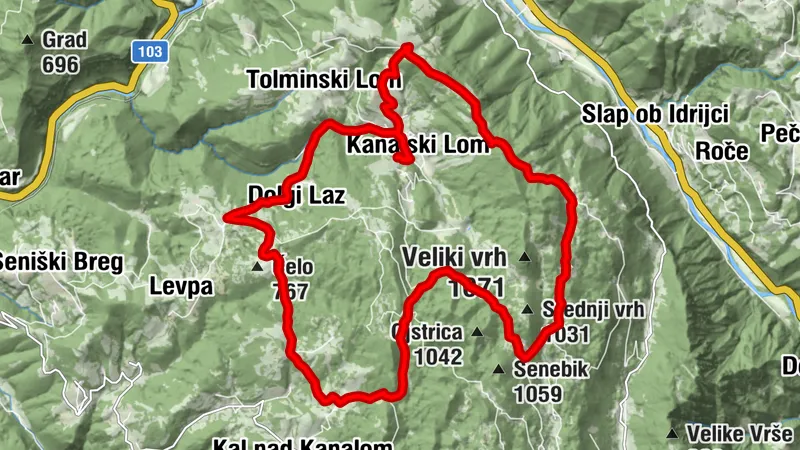 Kanalski Lom-Testeni-Hoje-Cvetrež-Zg.Lokovec-Grudnca-Tolminski Lom-Kabalski Lom