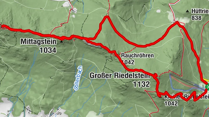 5 Hügelkreuze Tour Arrach: Mittagsstein - Kreuzfelsen - Rauchröhren - gr. Riedelstein - kl. Riedelstein ab Eck