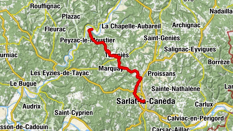 Itinéraire de mobilité Sarlat - La Roque Saint-Christophe - Saint-Léon-sur-Vézère